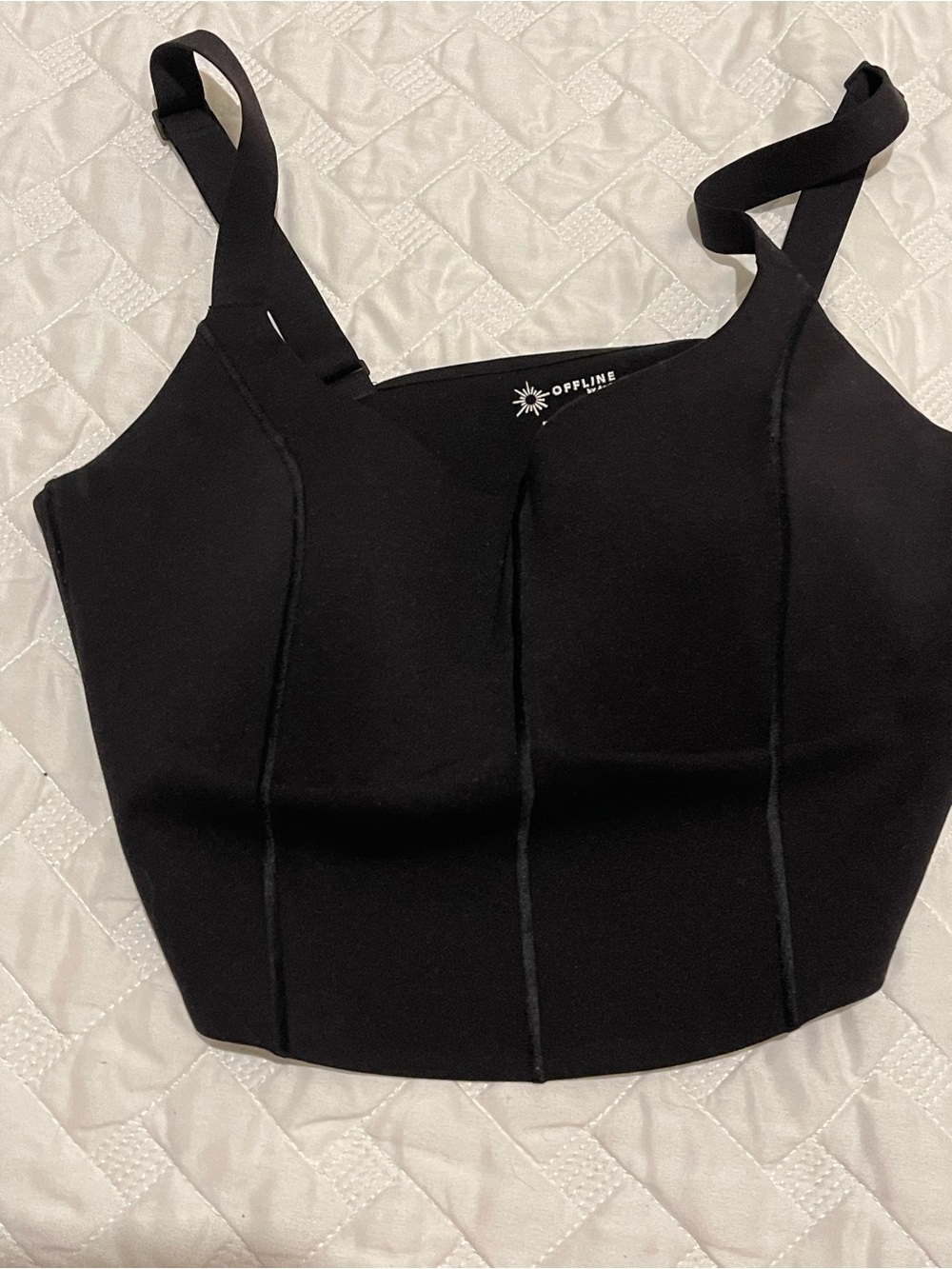 aerie Black Seam-Detail Cropped Tank